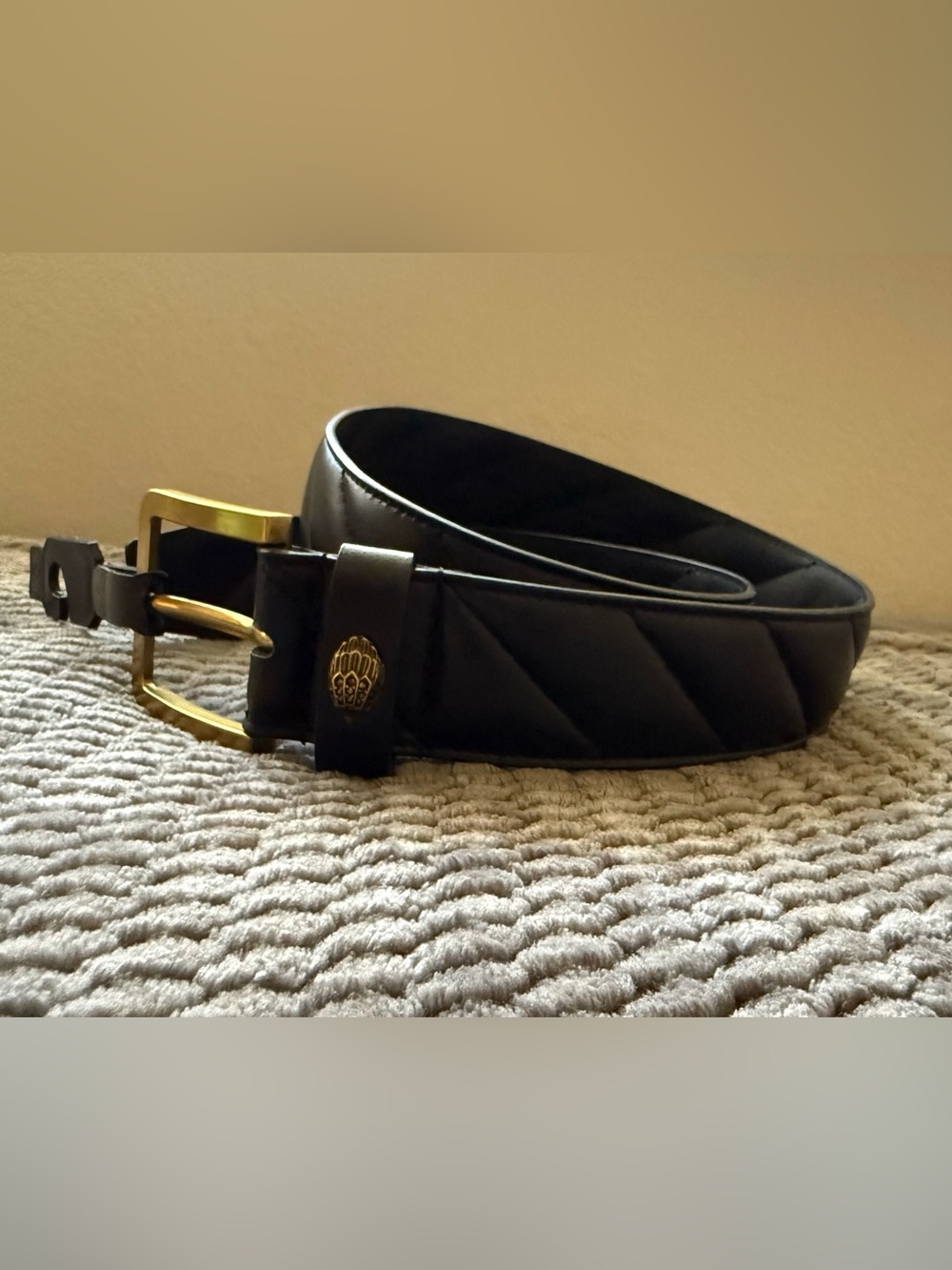 Kurt Geiger Black Quilted Leather Belt with Gold Buckle XS/S